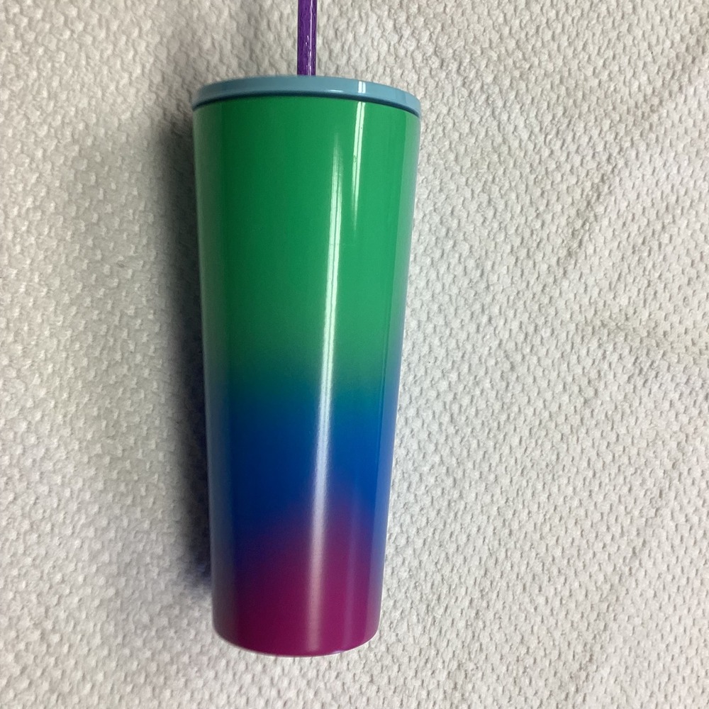 Starbucks 2022‎ Spring Purple Teal Floral Tumbler Double Wall Screw On Lid 24oz